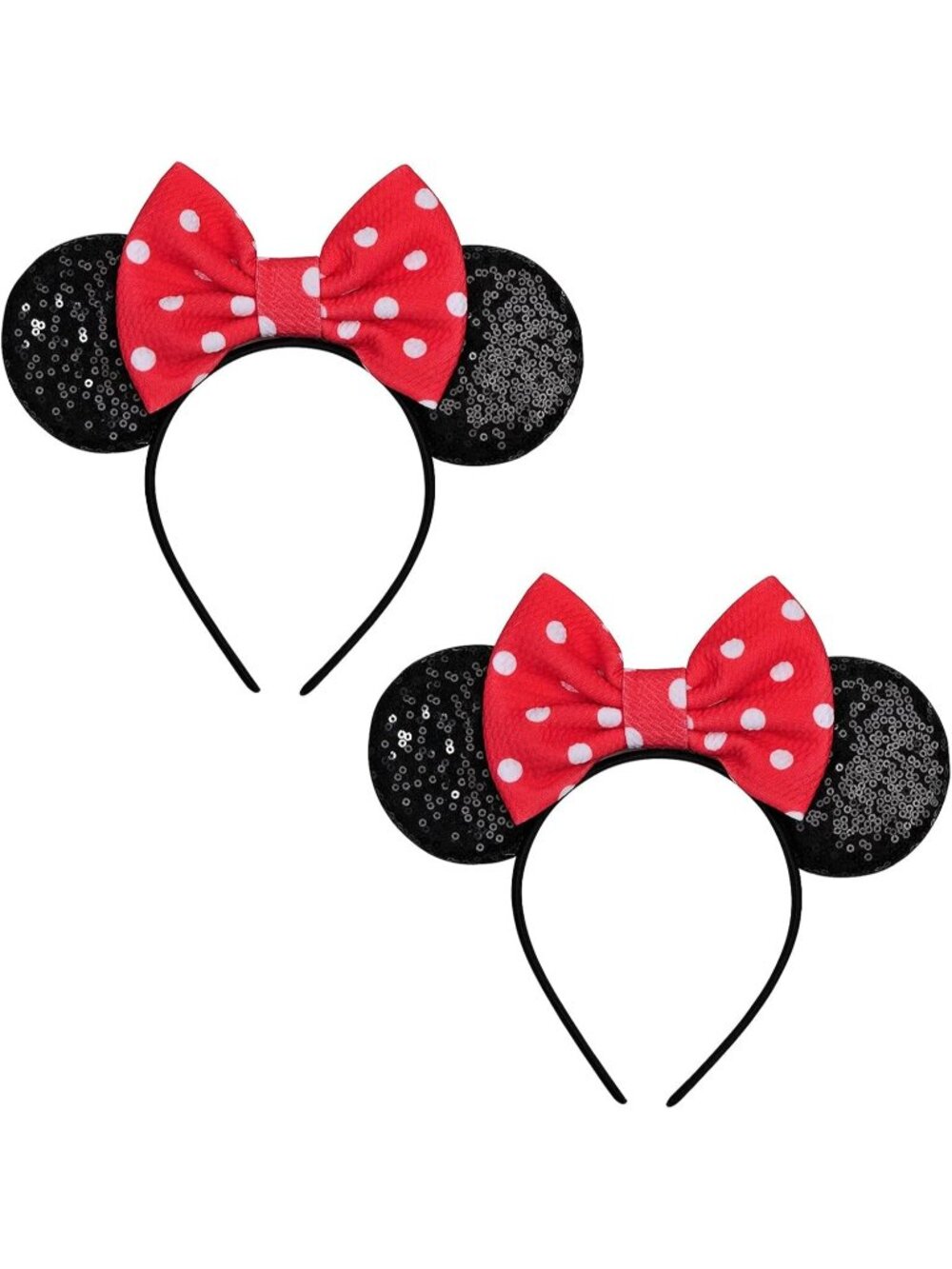 Women Pink Dots 2 Sequin Handmade Mickey Mouse Headband 2 Pieces